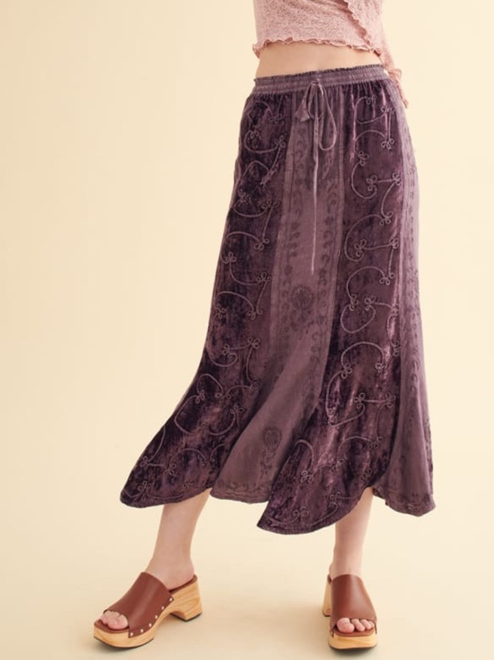 Earthbound Trading Embroidered Velvet Maxi Skirt Boho Violet Purple Size Large